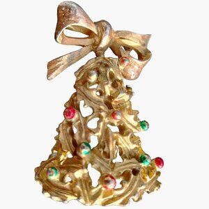 Christmas Bell Pin Brooch Holiday Jewelry Vintage Distressed
